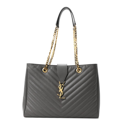 Saint Laurent Grain De Poudre Matelasse Chevron Monogram Shopping Bag Fog 1 of 10