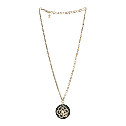 Chanel Resin Pearl Crystal Camellia CC Necklace Black Gold Gold 2 of 5