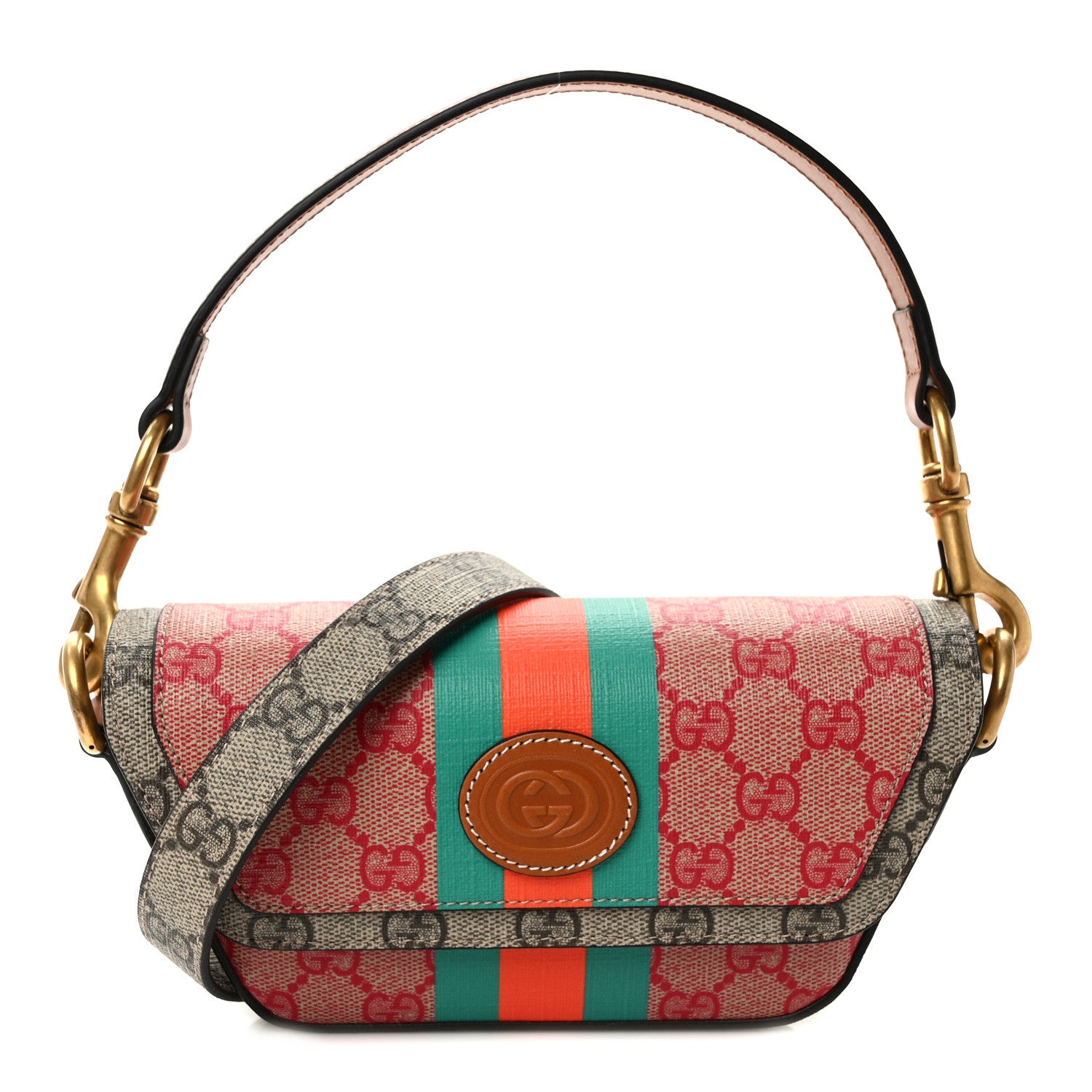 Gucci X DANS LE VERT GG Supreme Monogram Cuoio Web Mini Retro Interlocking G Top Handle Beige Rosso Ebony Harness Brown 1 of 12