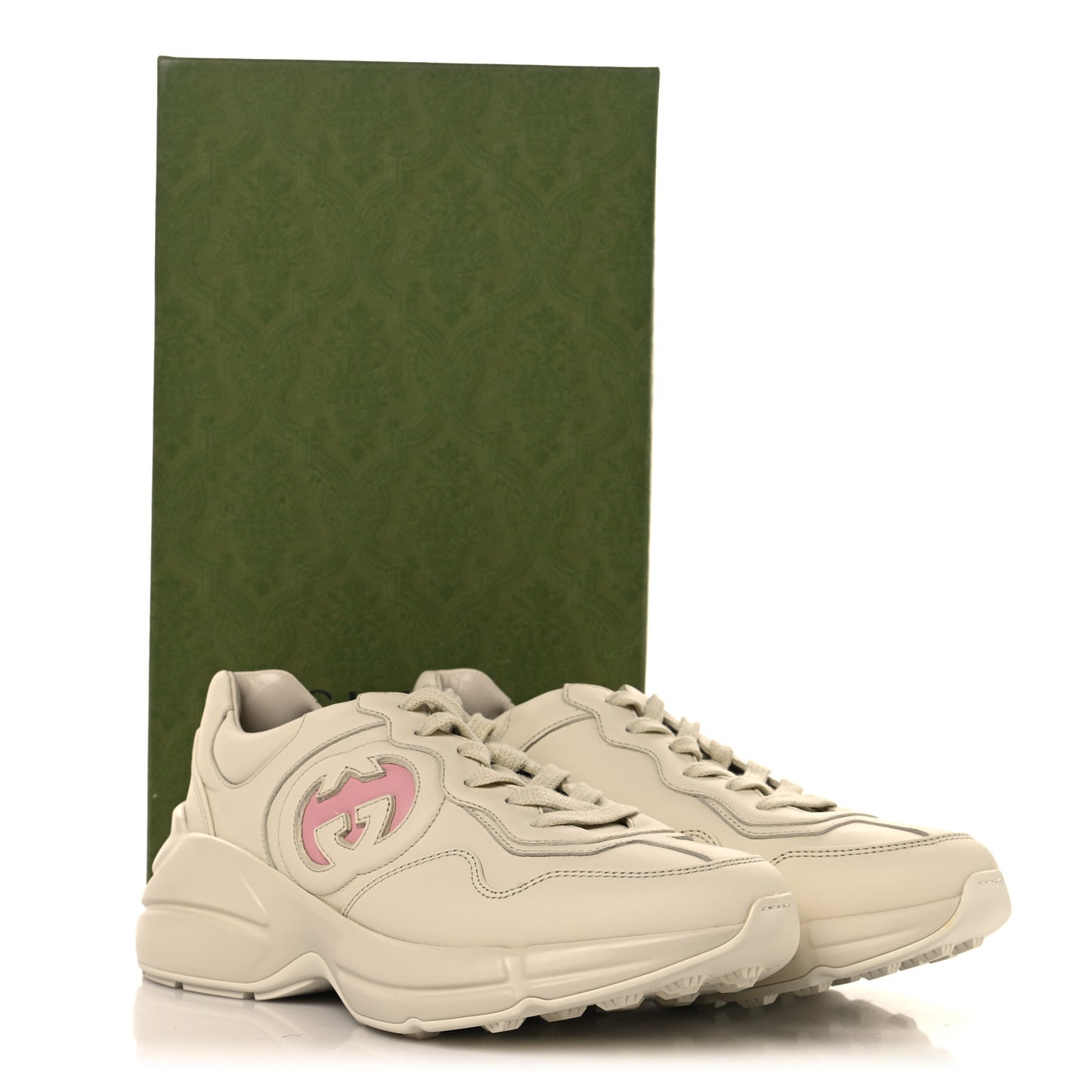 Dali Soft Calfskin Cut Out Interlocking G Womens Rhyton Sneakers 38.5 Ivoire Wild Rose