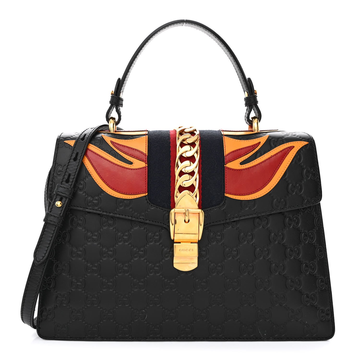 Gucci Guccissima Signature Medium Sylvie Top Handle Bag Black 1 of 19