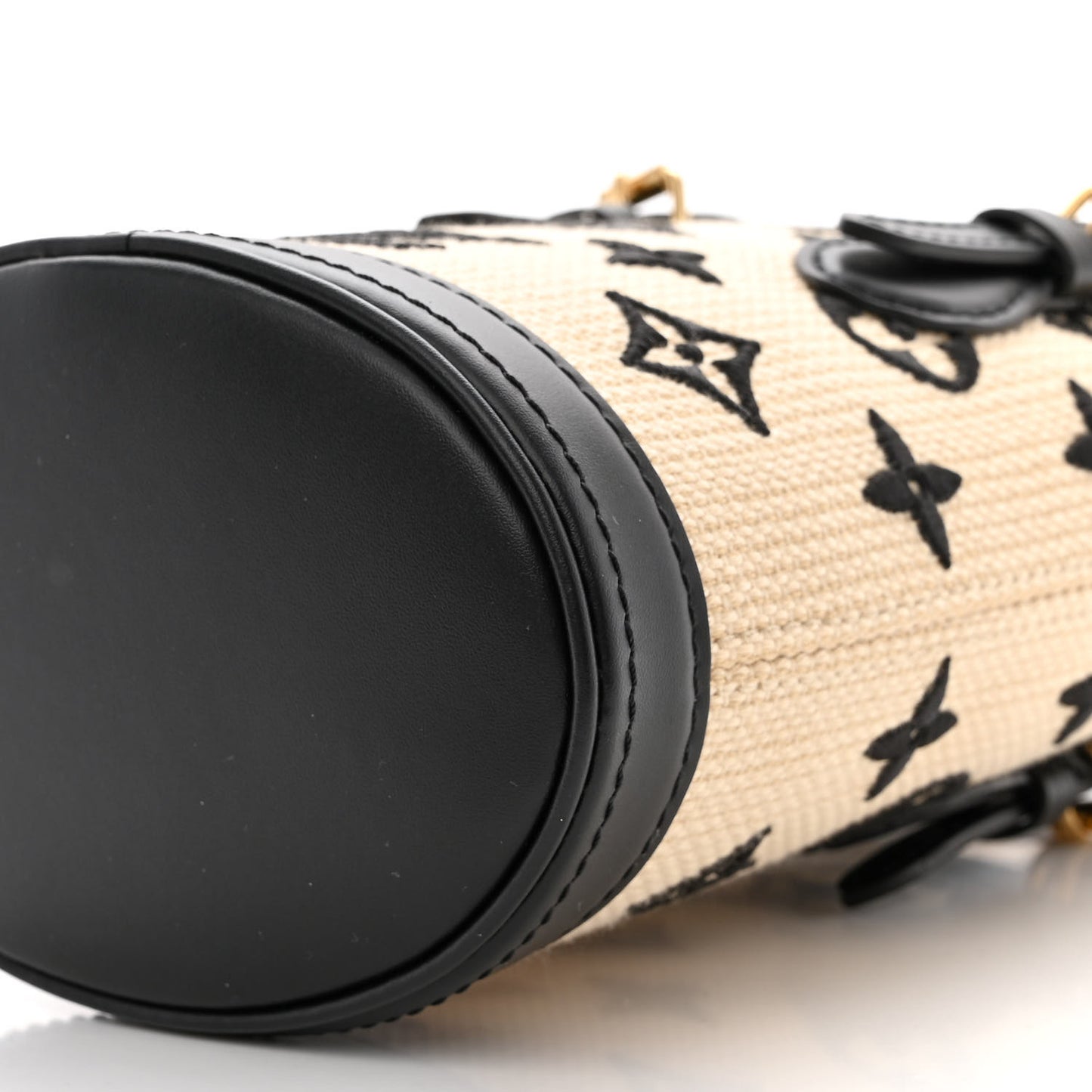 Cotton Calfskin Monogram Nano Bucket Bag Black