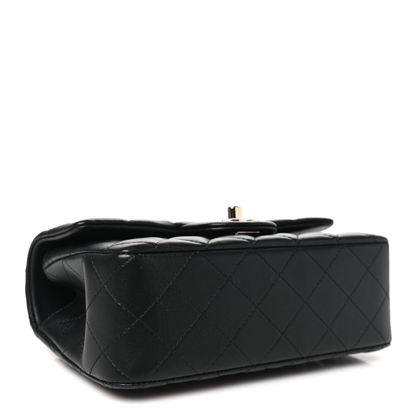 Lambskin Quilted Mini Top Handle Rectangular Flap Black