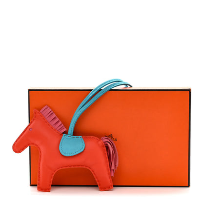 Hermes Milo Lambskin Grigri Rodeo Horse Bag Charm MM Orange Poppy Rose Azalee Bleu Azteque 4 of 4