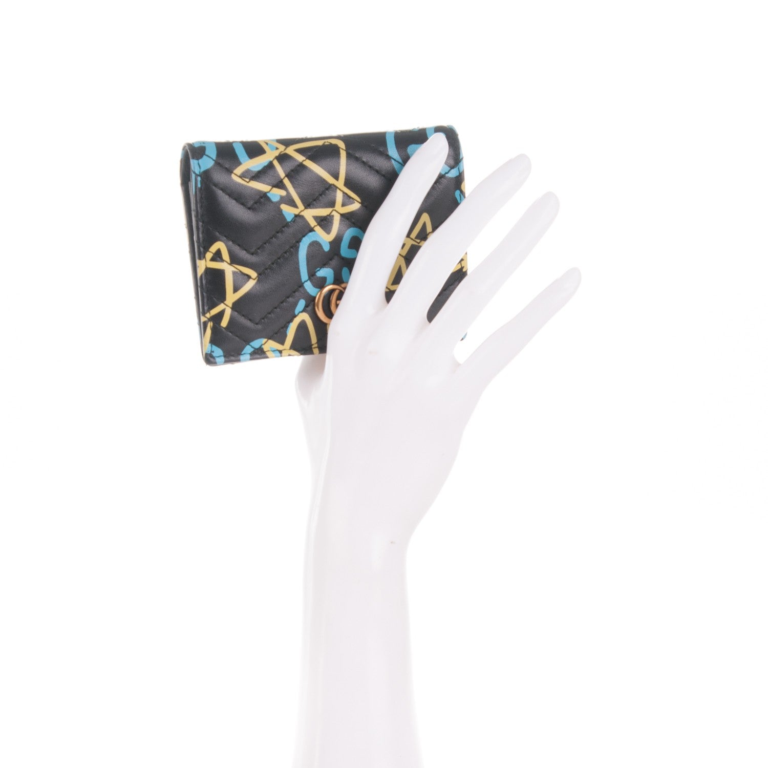 Gucci Calfskin Matelasse GucciGhost GG Marmont Card Case Wallet Black New Acquamarine 2 of 7