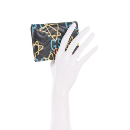 Gucci Calfskin Matelasse GucciGhost GG Marmont Card Case Wallet Black New Acquamarine 2 of 7