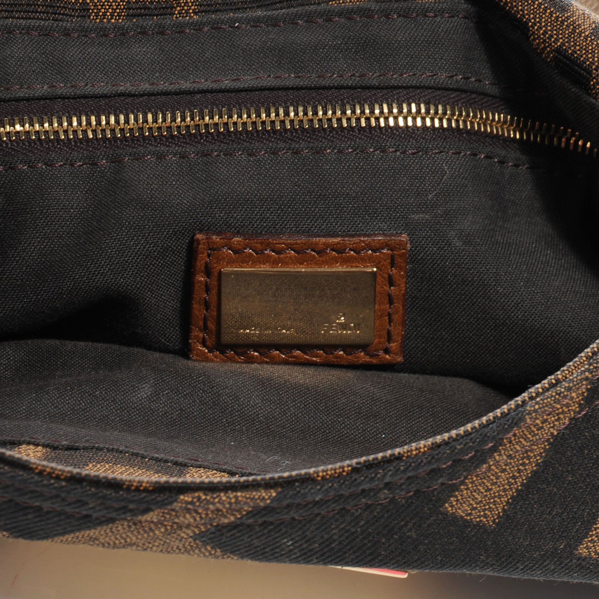Fendi Zucca Vitello Acqua Maxi Baguette Shoulder Bag Tobacco 6 of 10