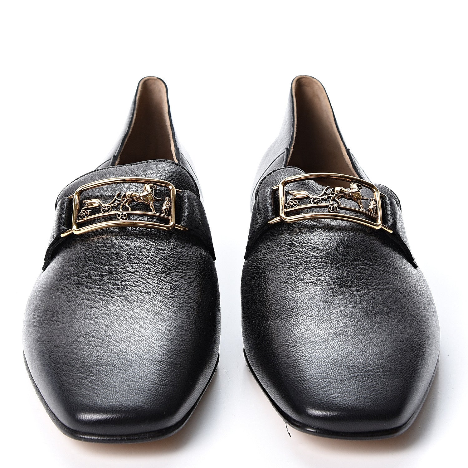 Hermes Goatskin Womens Time Loafers 37 Black 2 of 9