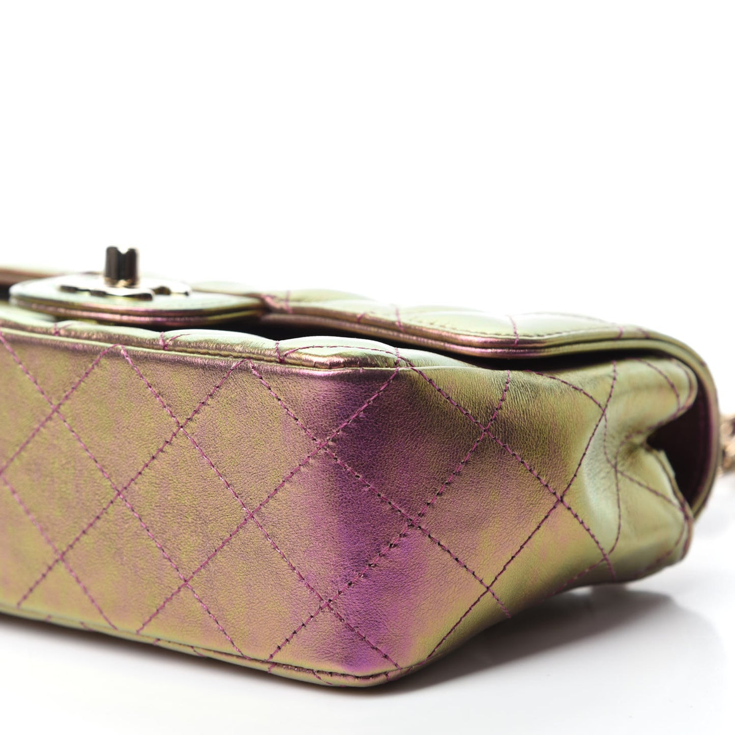 Iridescent Lambskin Quilted Mini Rectangular Flap Purple