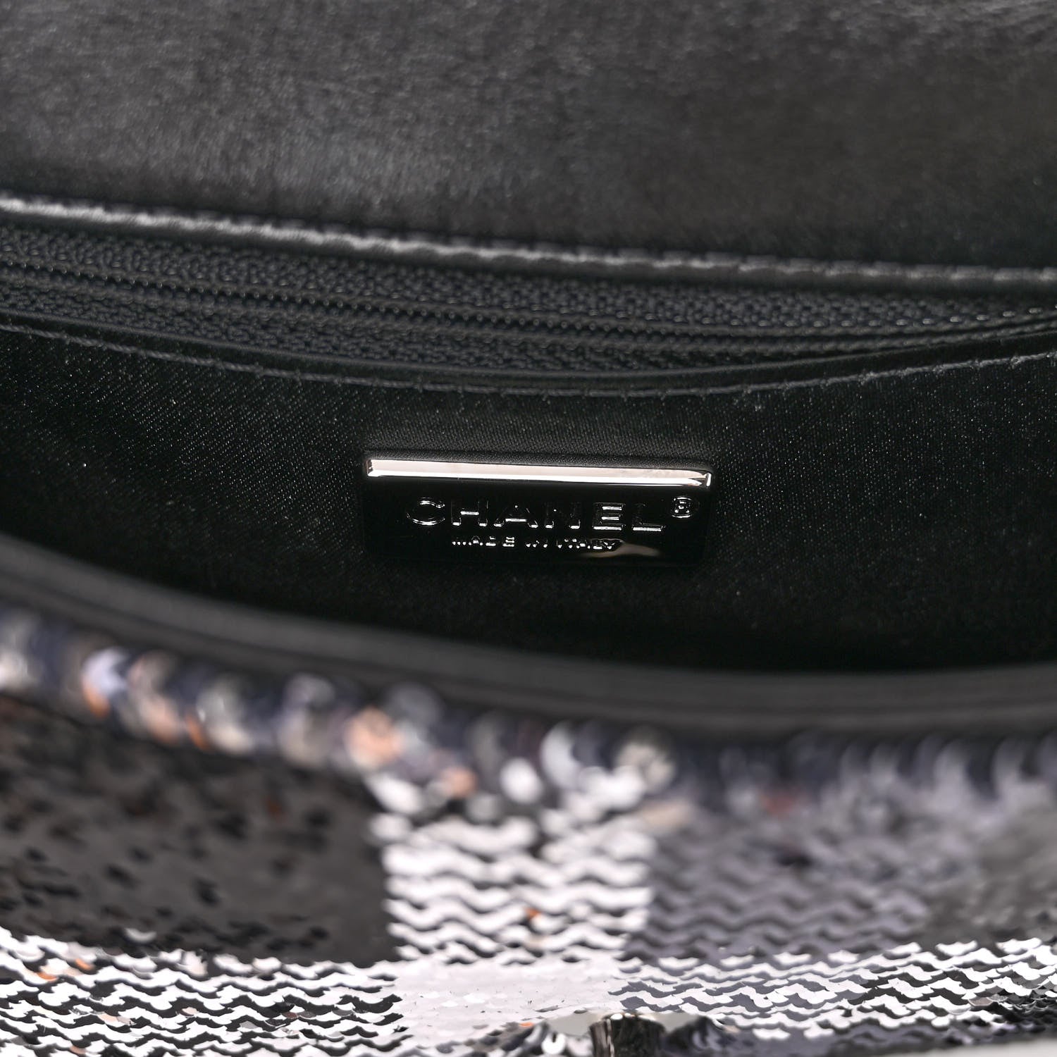 Chanel Sequin Mini Rectangular Single Flap Black Silver 6 of 10