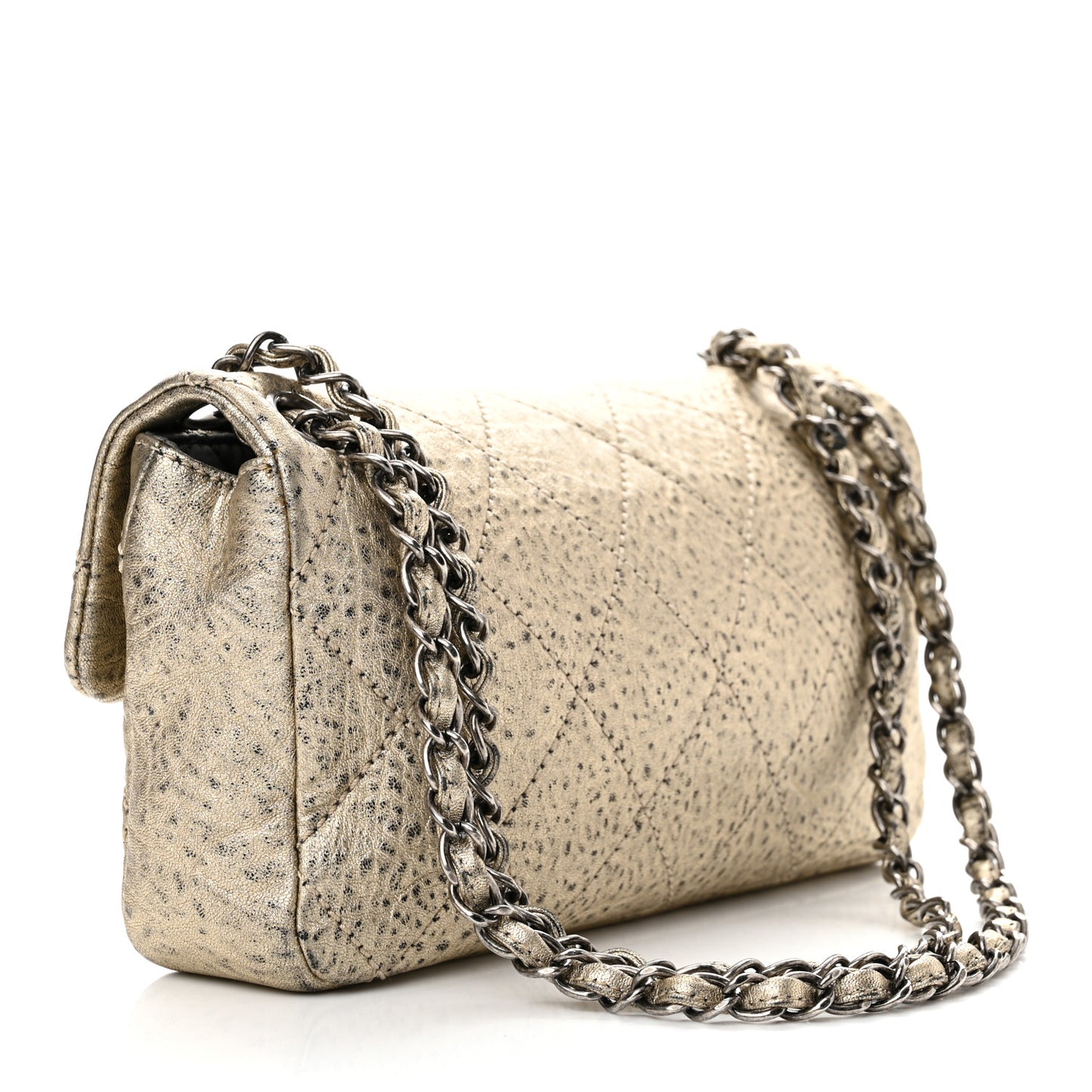 Distressed Metallic Lambskin Quilted Le Marais Ligne Flap Gold