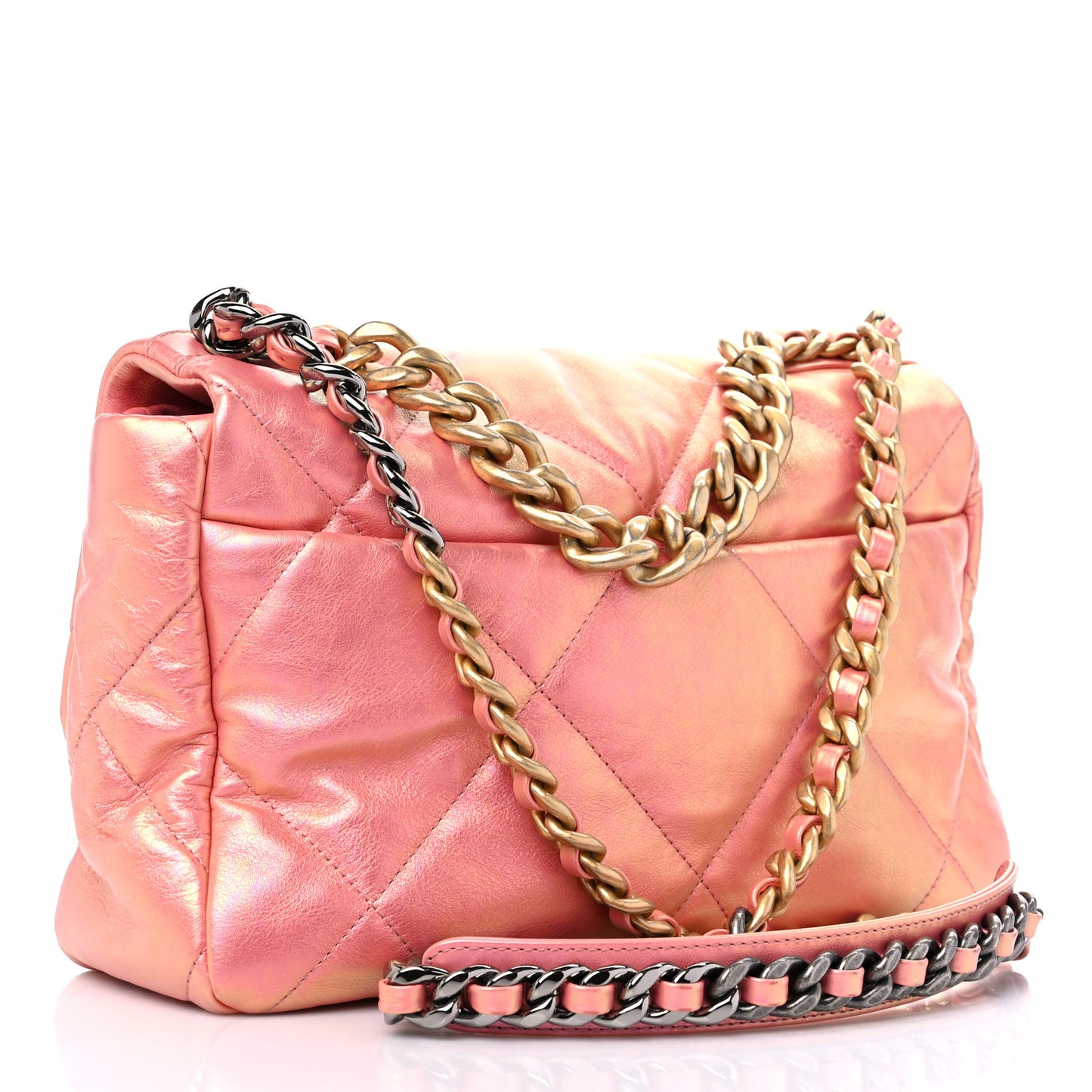 Iridescent Lambskin Quilted Large Chanel 19 Flap Pink