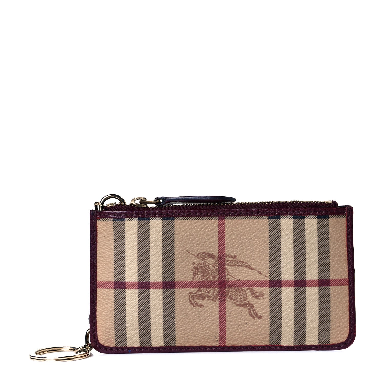 Burberry Haymarket Check Key Ring Coin Case Burgundy 1 of 8