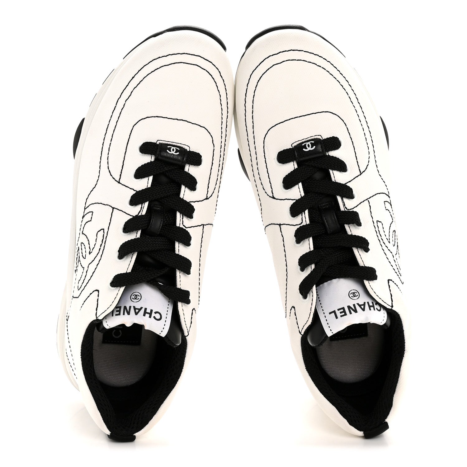 Chanel Cotton Womens CC Sneakers 37.5 White Black 2 of 9