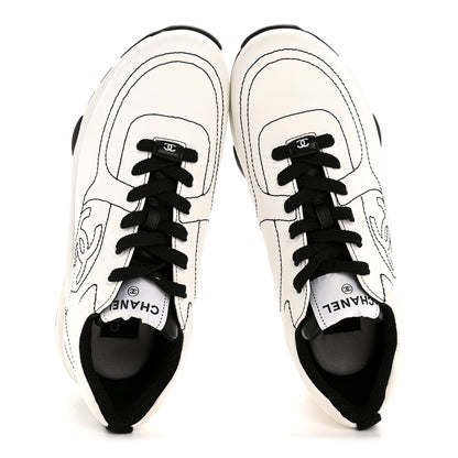 Chanel Cotton Womens CC Sneakers 37.5 White Black 2 of 9