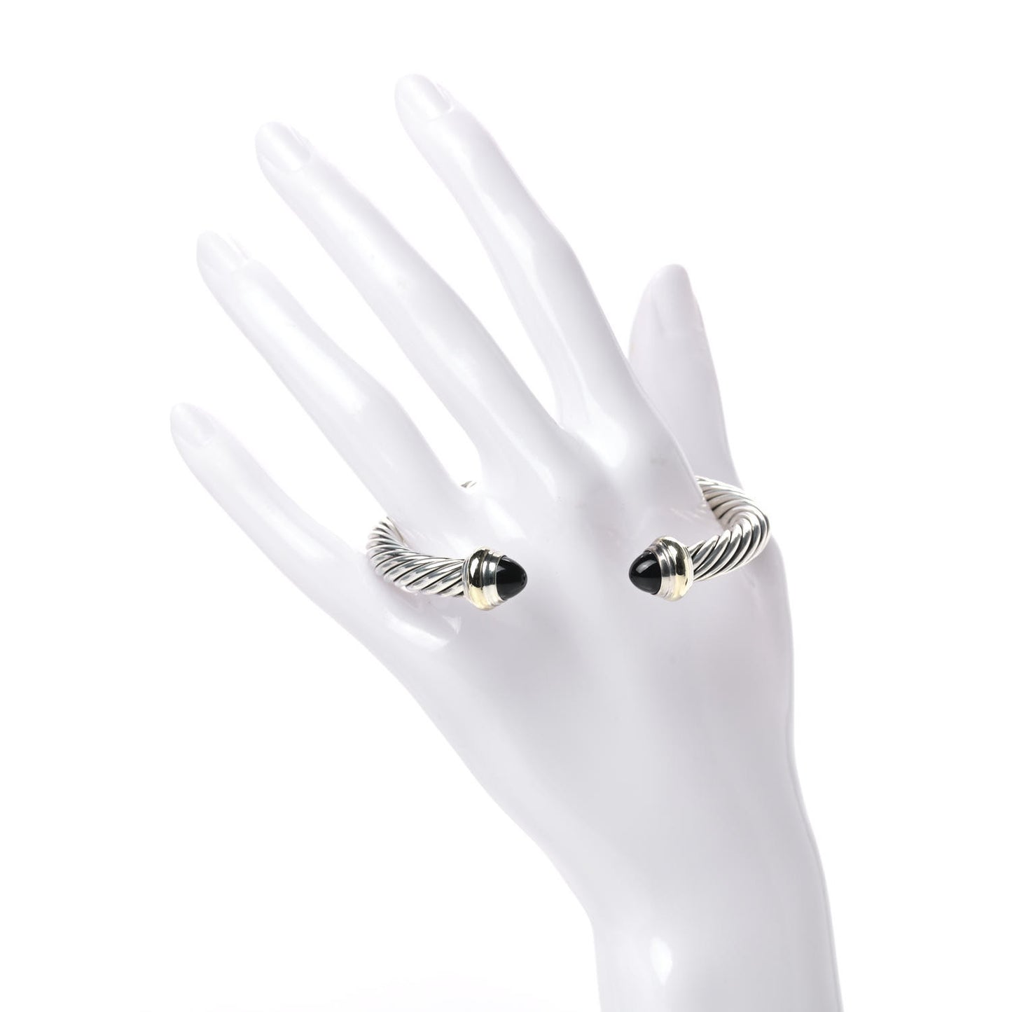 Sterling Silver 14K Yellow Gold Black Onyx 7mm Cable Classics Bracelet