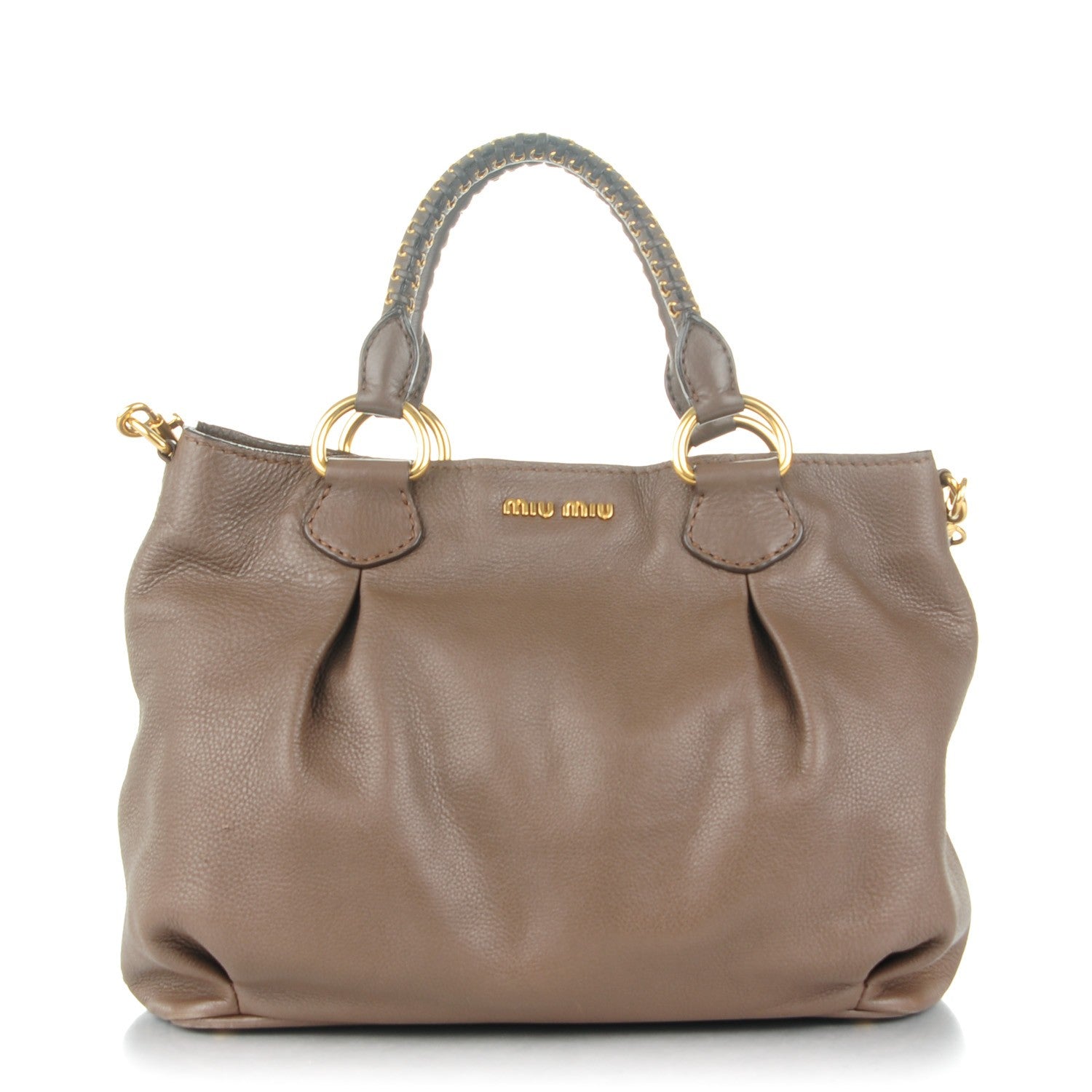 Miu Miu Cervo Grommet Top Handle Tote Brown 1 of 10