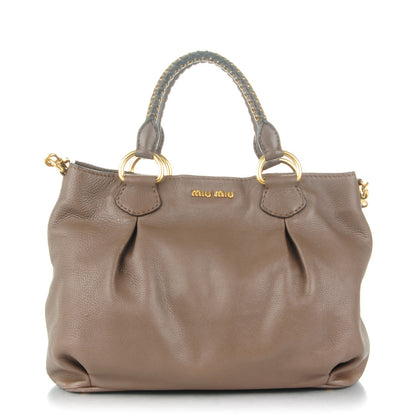 Miu Miu Cervo Grommet Top Handle Tote Brown 1 of 10