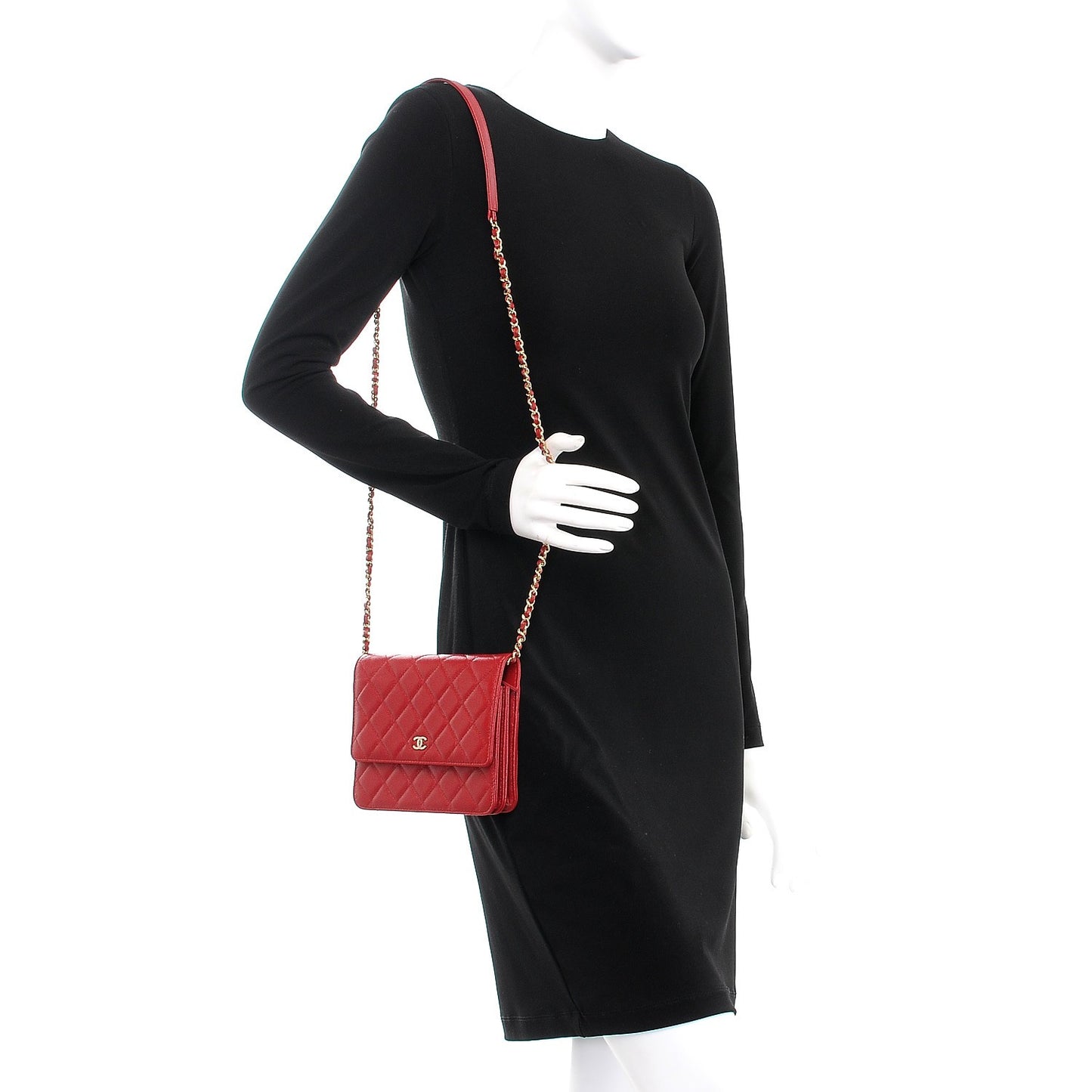 Caviar Quilted Square Wallet On Chain WOC Dark Red