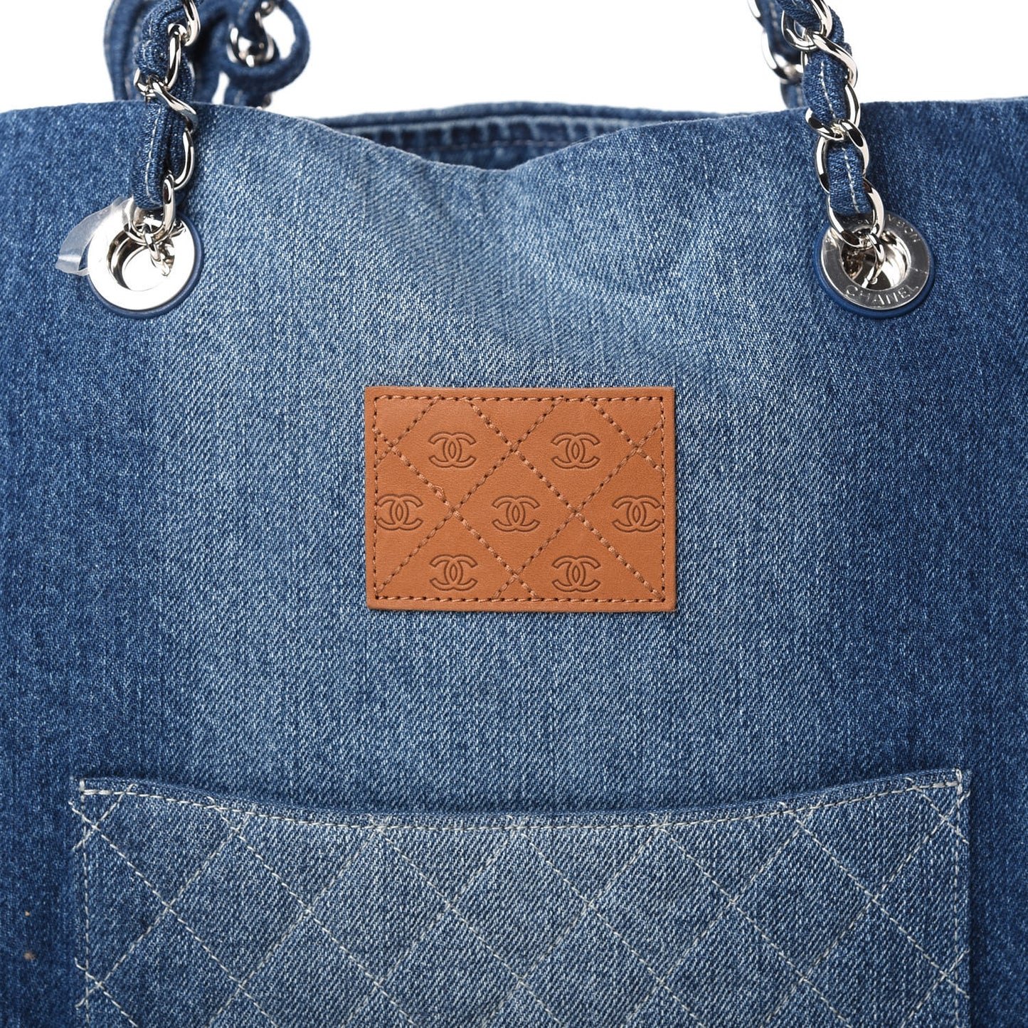 Denim Printed Shopping Bag Blue