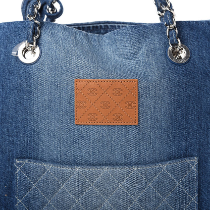 Chanel Denim Printed Shopping Bag Blue 11 of 11