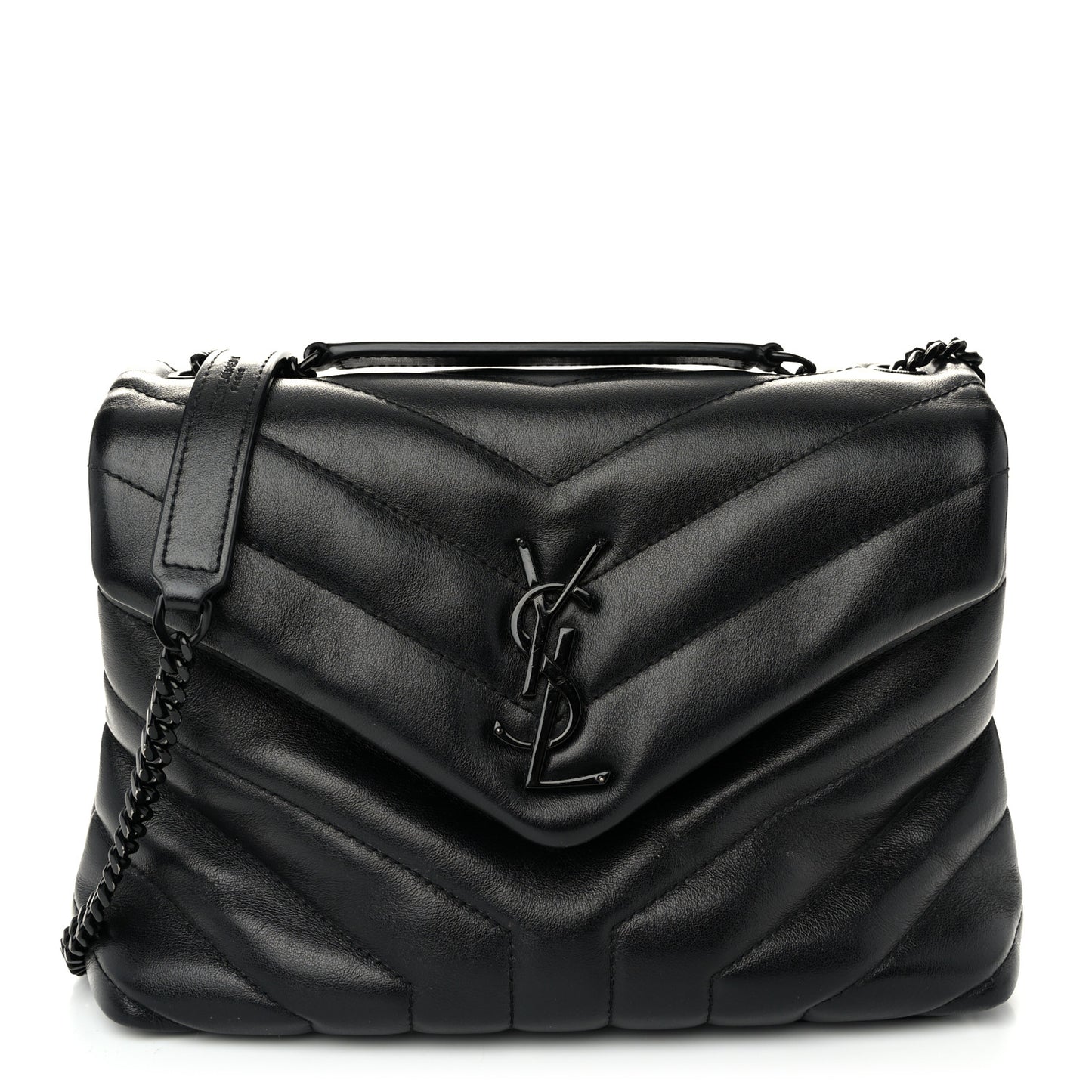 Calfskin Y Quilted Monogram Monochrome Small Loulou Chain Satchel Black
