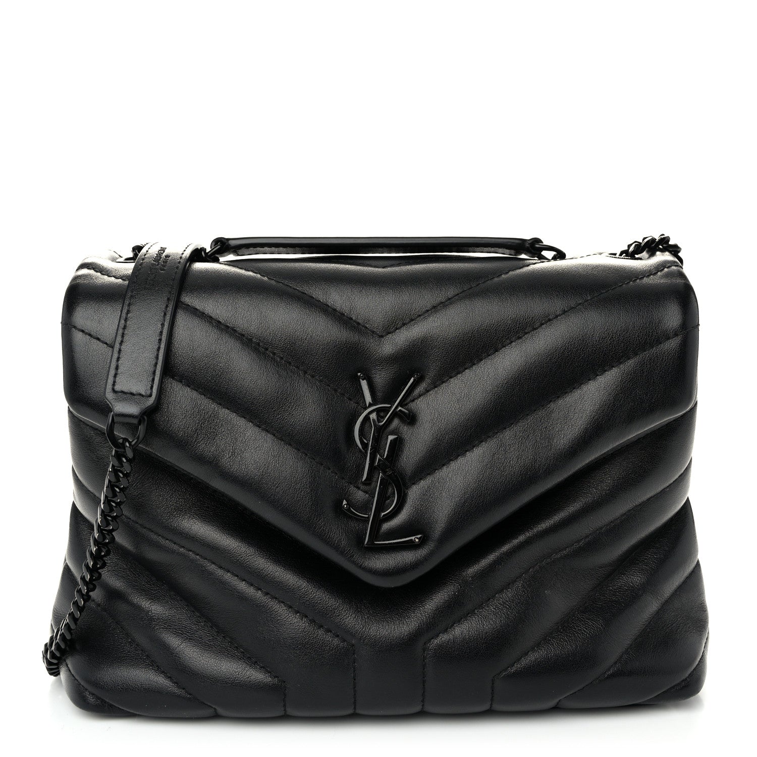 Saint Laurent Calfskin Y Quilted Monogram Monochrome Small Loulou Chain Satchel Black 1 of 9
