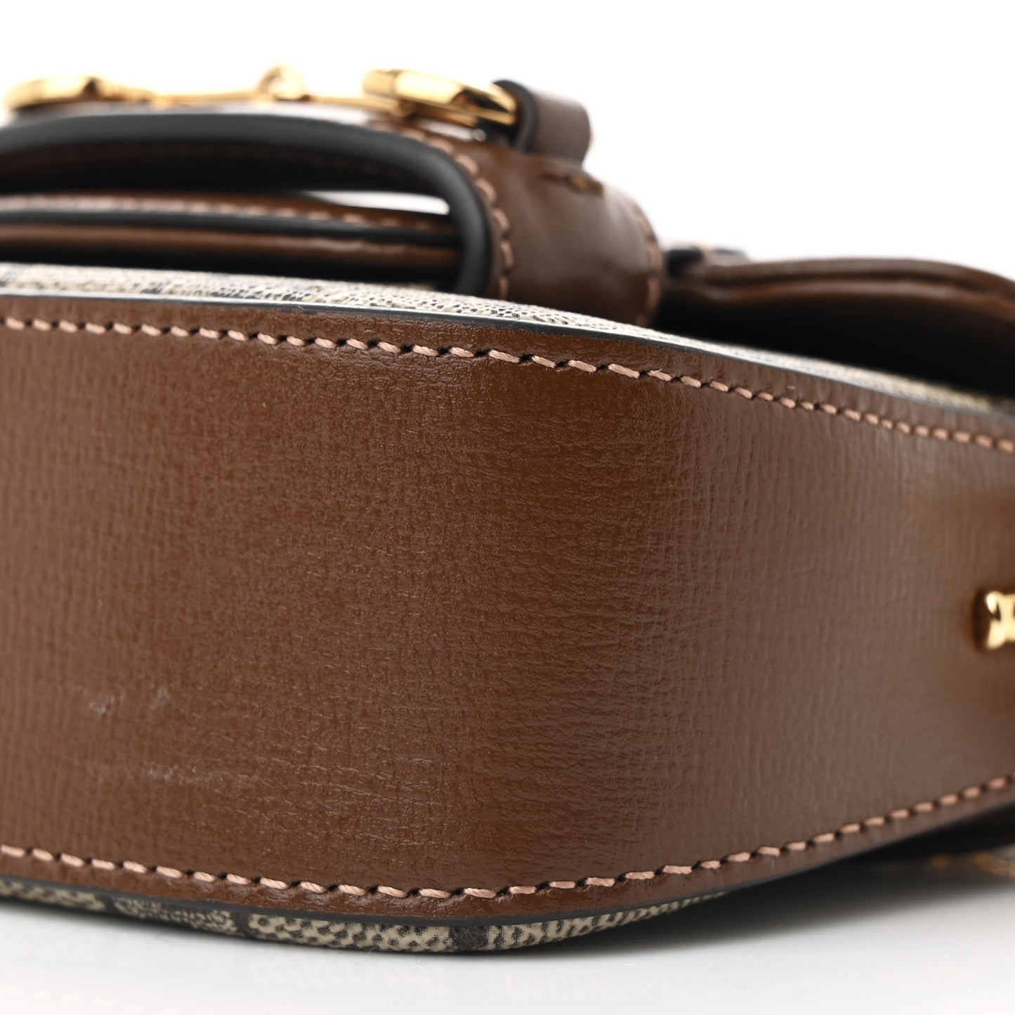 GG Supreme Monogram Azalea Calfskin Web Horsebit 1955 Wallet On Strap Beige Ebony Brown Sugar