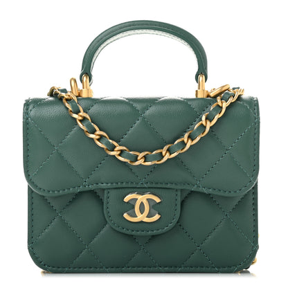 Chanel Lambskin Quilted Top Handle Flap Coin Purse With Chain Green 1 of 9