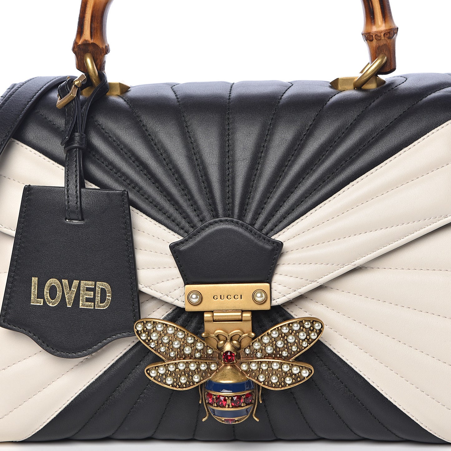 Calfskin Bamboo Trapuntata Queen Margaret Top Handle Bag Mystic White Black