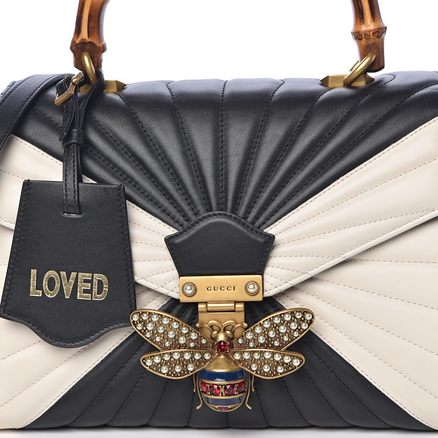 Gucci Calfskin Bamboo Trapuntata Queen Margaret Top Handle Bag Mystic White Black 8 of 10