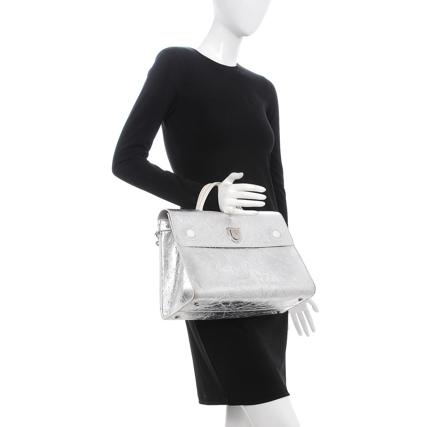 Metallic Calfskin Large Diorever Flap Silver