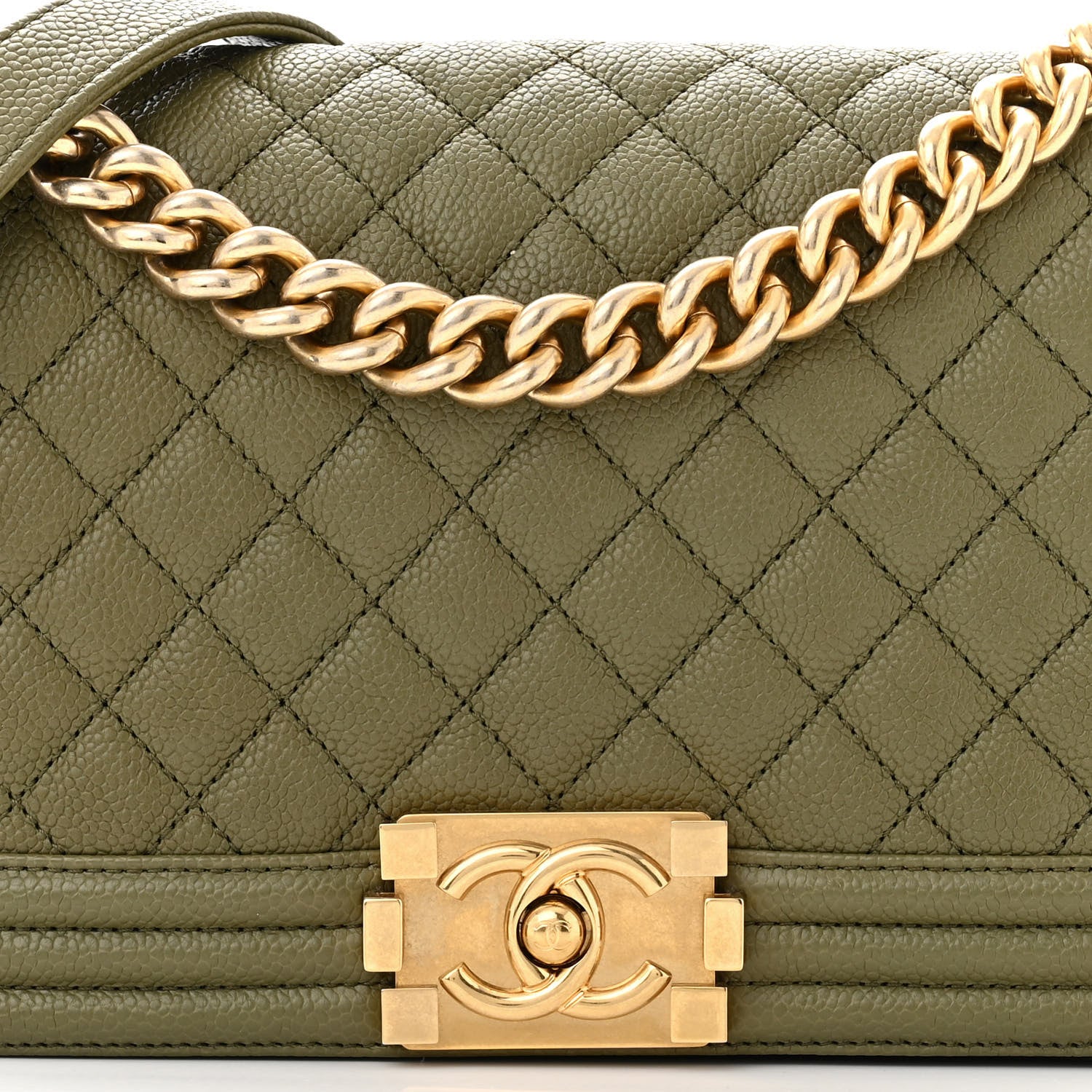 Chanel Caviar Quilted Medium Boy Flap Khaki 8 of 11