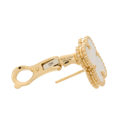 Van Cleef & Arpels 18K Yellow Gold Mother of Pearl Vintage Alhambra Earrings 4 of 4