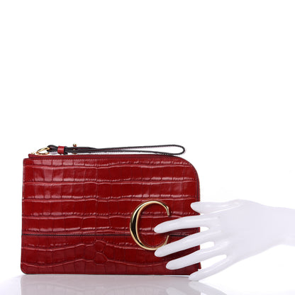 Chloe Crocodile Embossed Calfskin C Flat Pouch Dusty Red 2 of 8