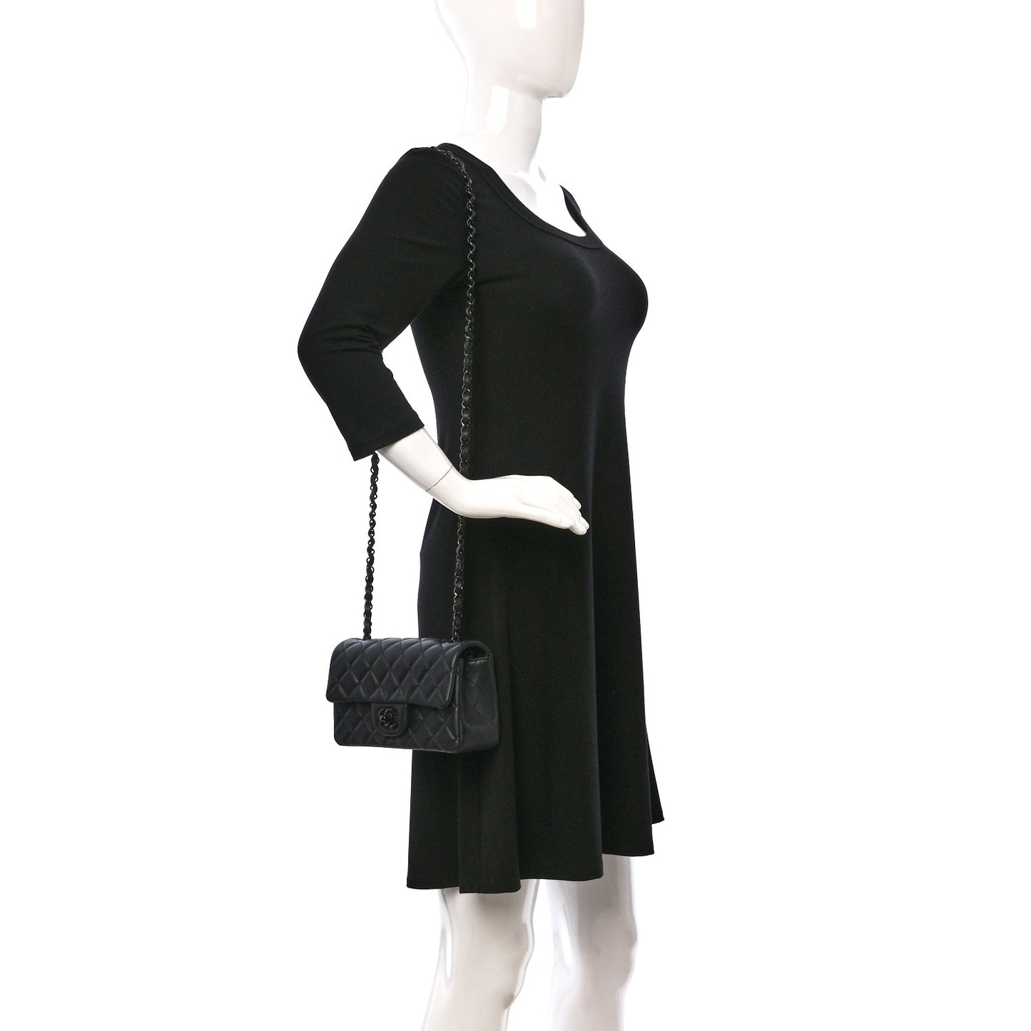 Pearly Lambskin Quilted Mini Rectangular Flap So Black