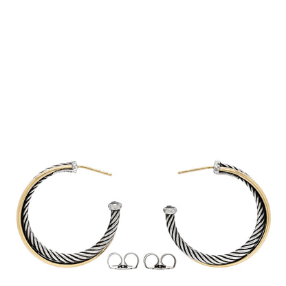 David Yurman Sterling Silver 18K Yellow Gold 32mm Crossover Cable Hoop Earrings 3 of 6