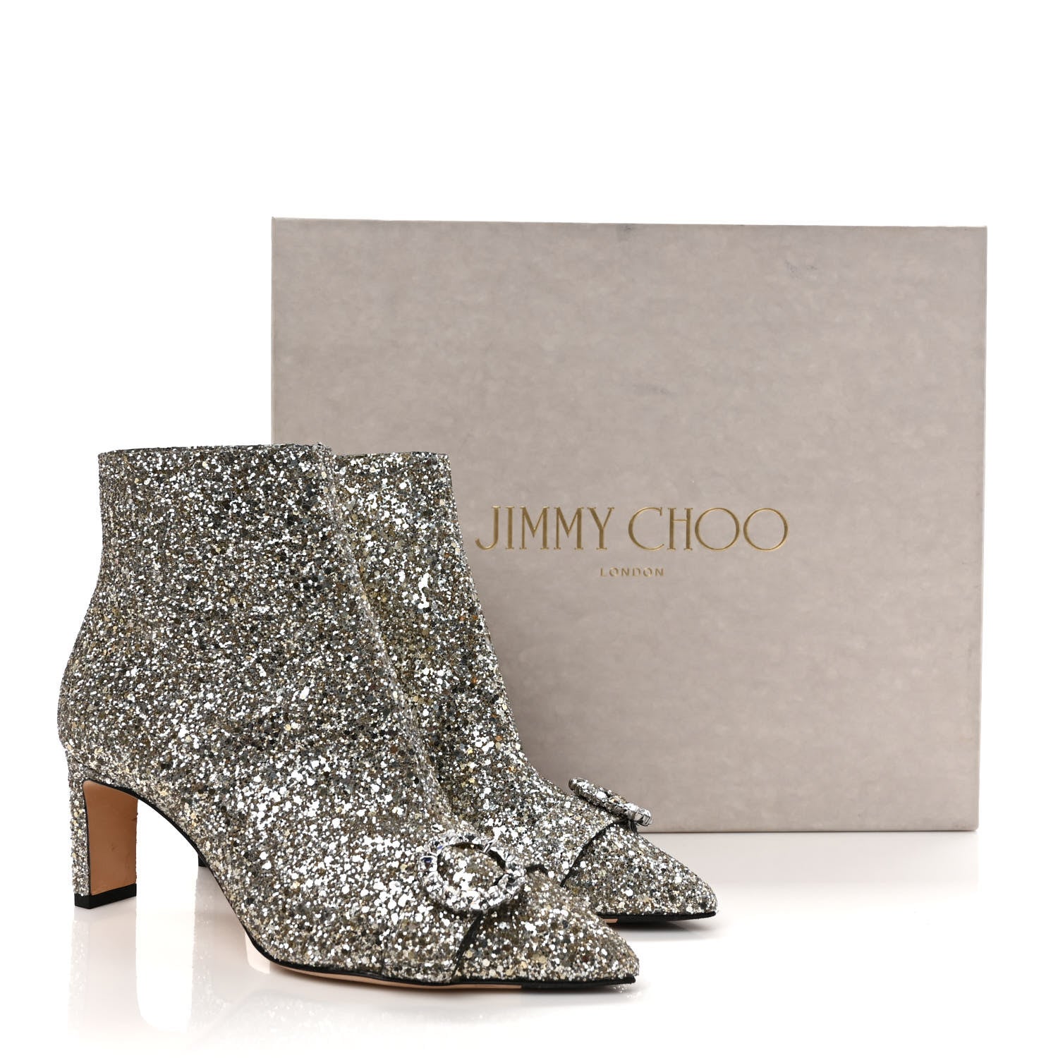 Jimmy Choo Shadow Coarse Glitter Crystal Hanover 65mm Booties 37.5 Chai 9 of 9