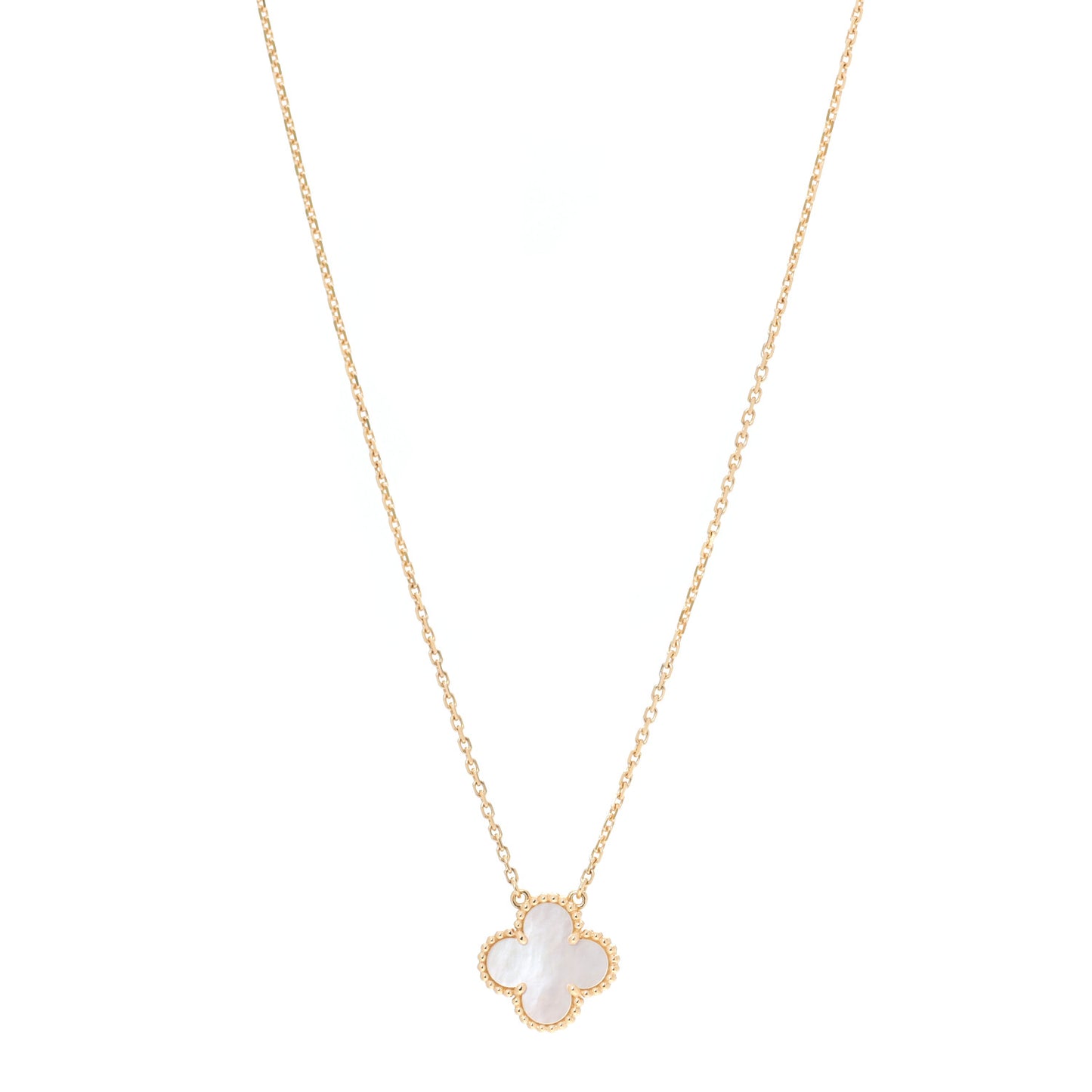 18K Yellow Gold Mother of Pearl Vintage Alhambra Pendant Necklace
