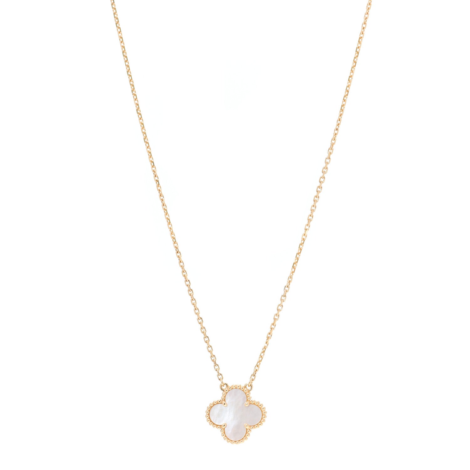 Van Cleef & Arpels 18K Yellow Gold Mother of Pearl Vintage Alhambra Pendant Necklace 1 of 7