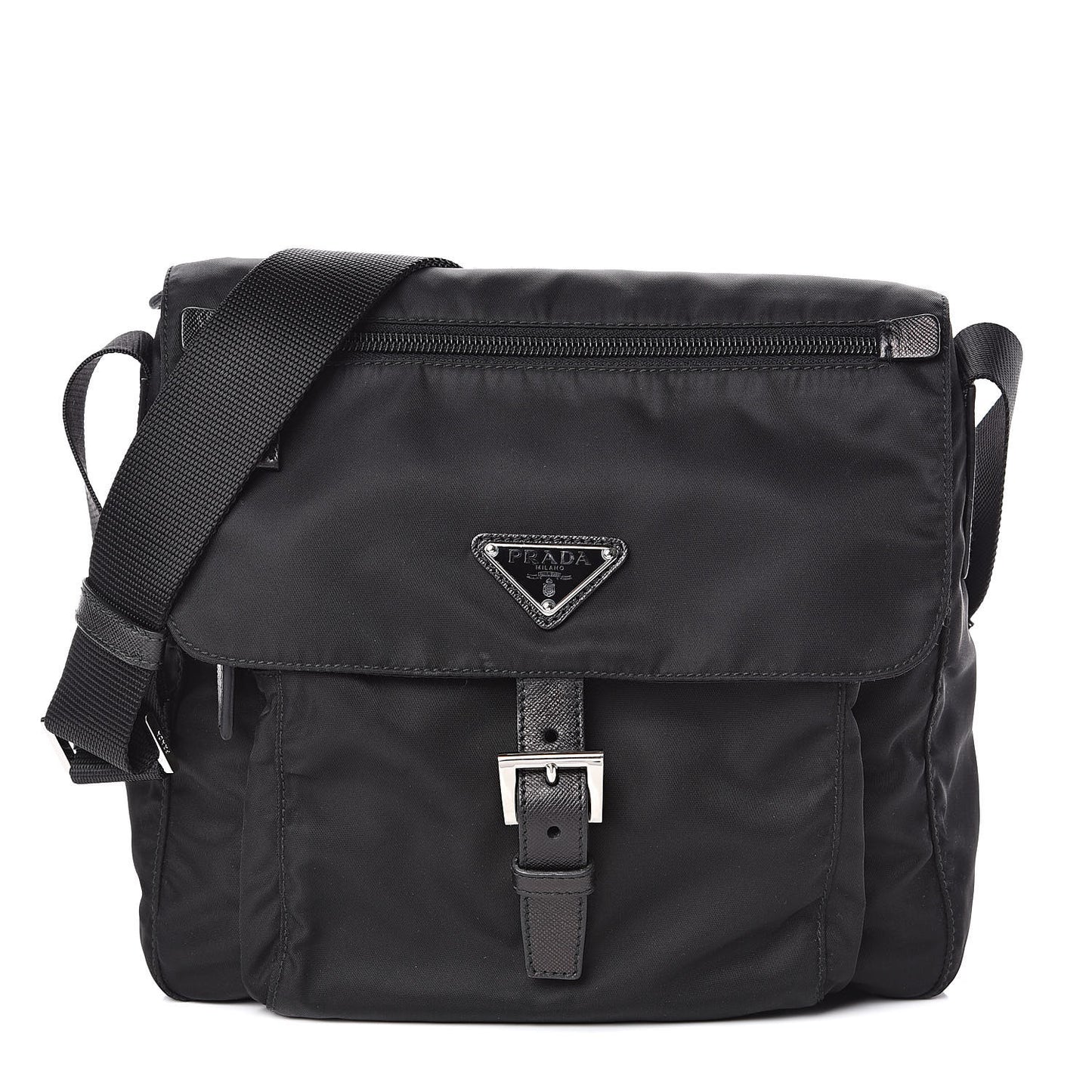 Tessuto Nylon Saffiano Messenger Bag Black