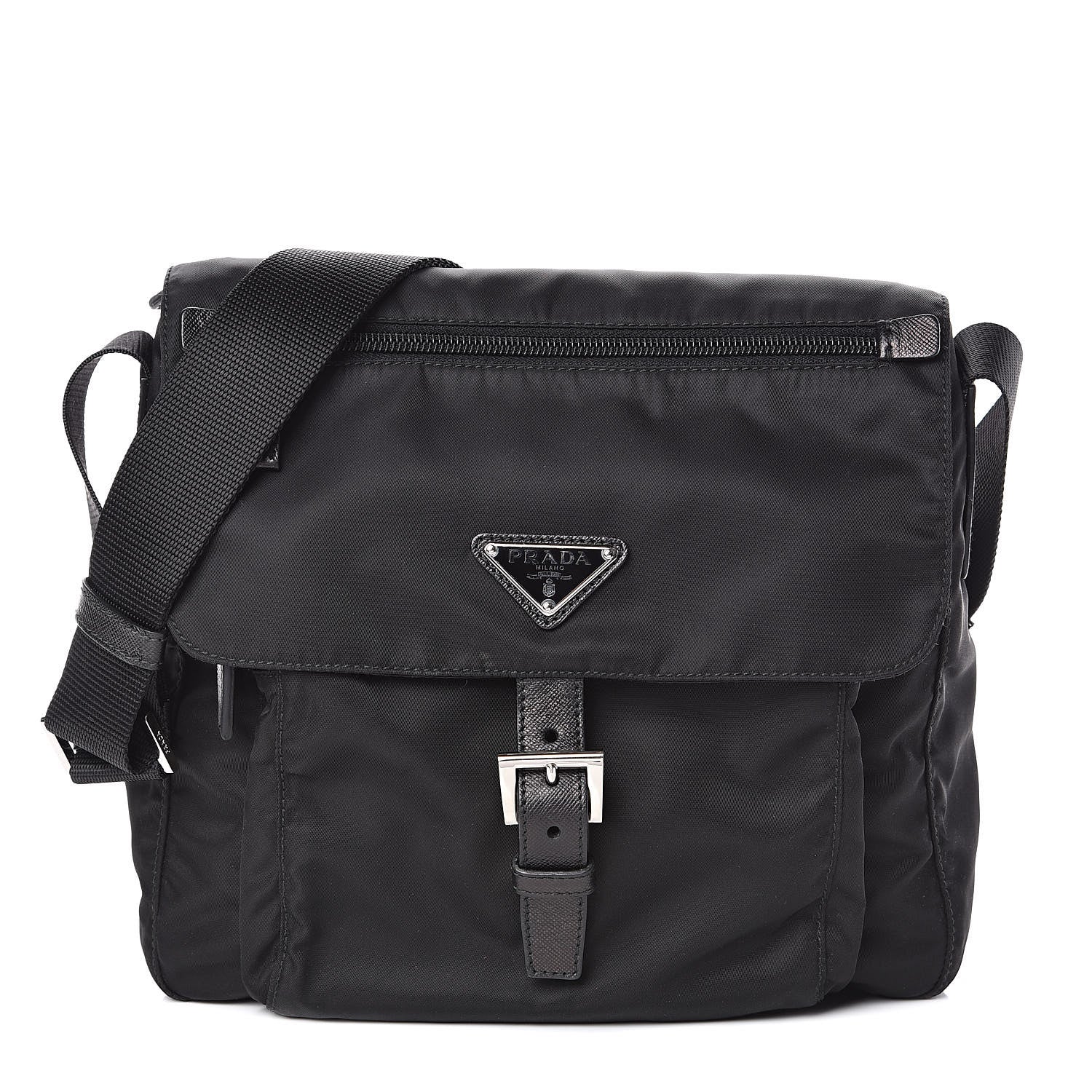 Prada Tessuto Nylon Saffiano Messenger Bag Black 1 of 10