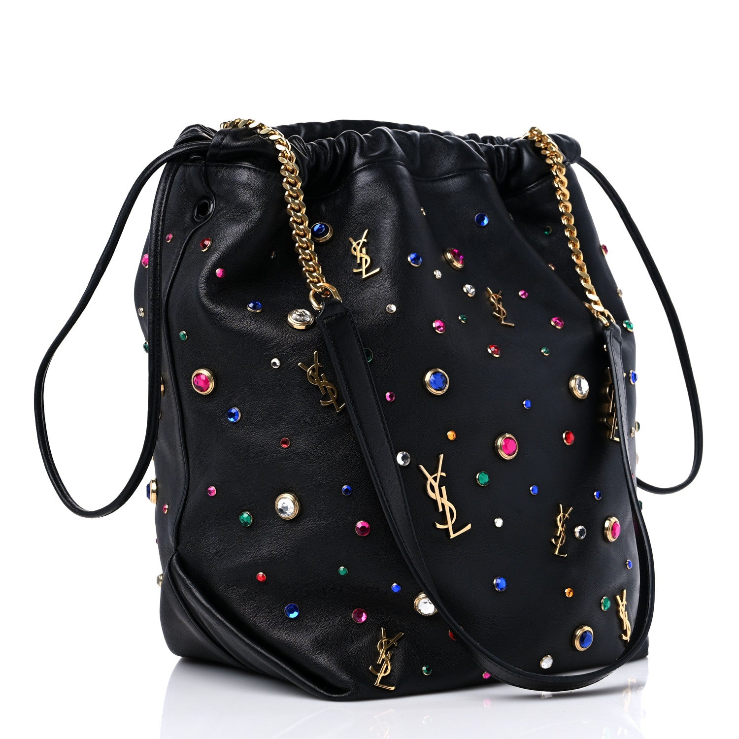 Saint Laurent Lambskin Charm Studded Teddy Drawstring Bag Black 3 of 9