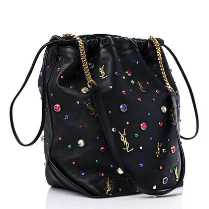 Saint Laurent Lambskin Charm Studded Teddy Drawstring Bag Black 3 of 9