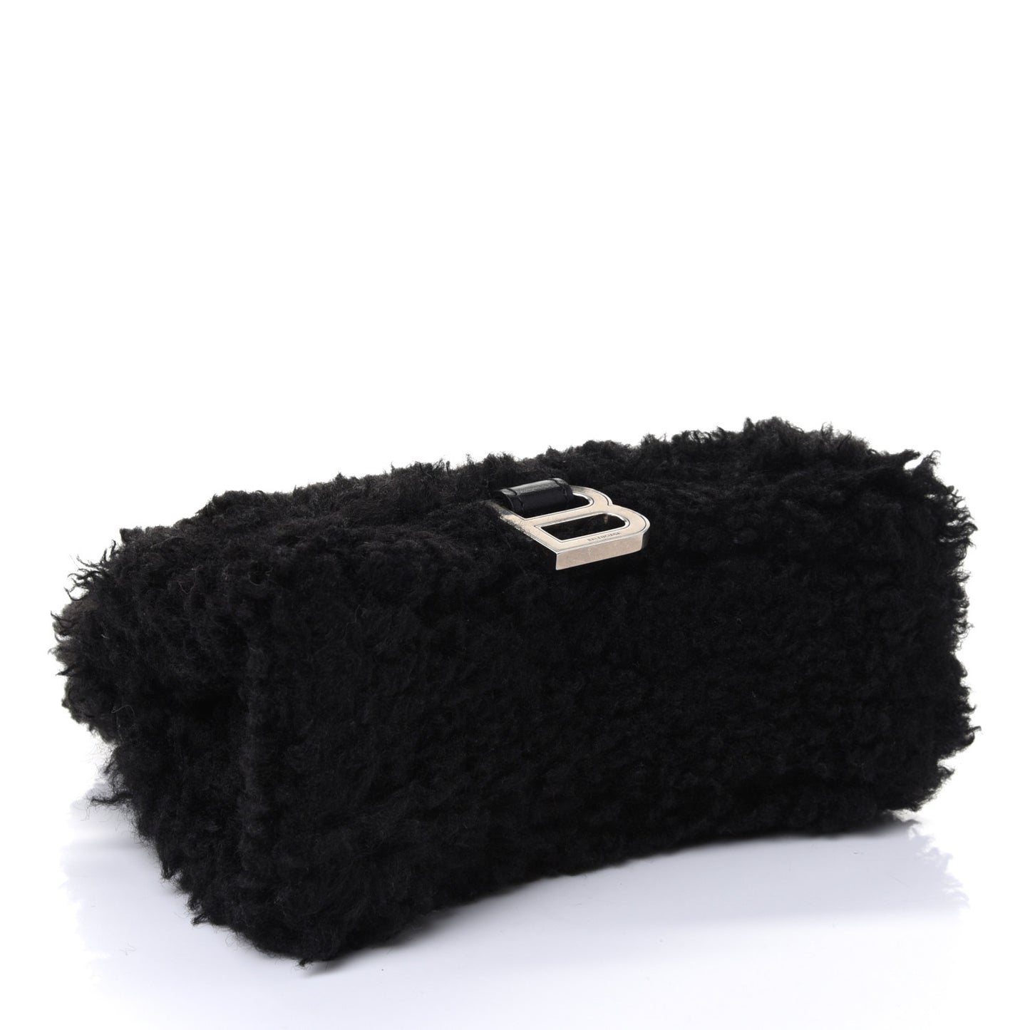 Faux Fur Fluffy Hourglass Top Handle Bag XS Black