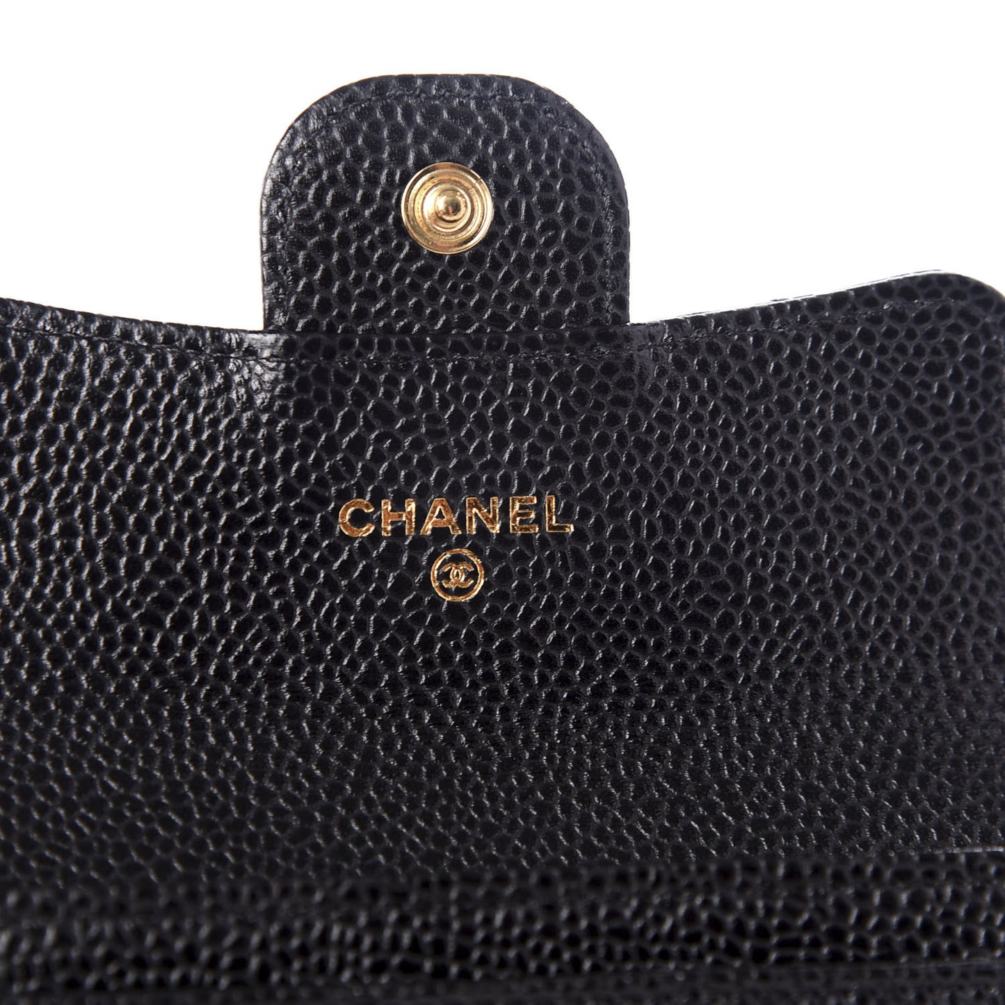 Caviar Quilted Flap Card Holder Wallet Black