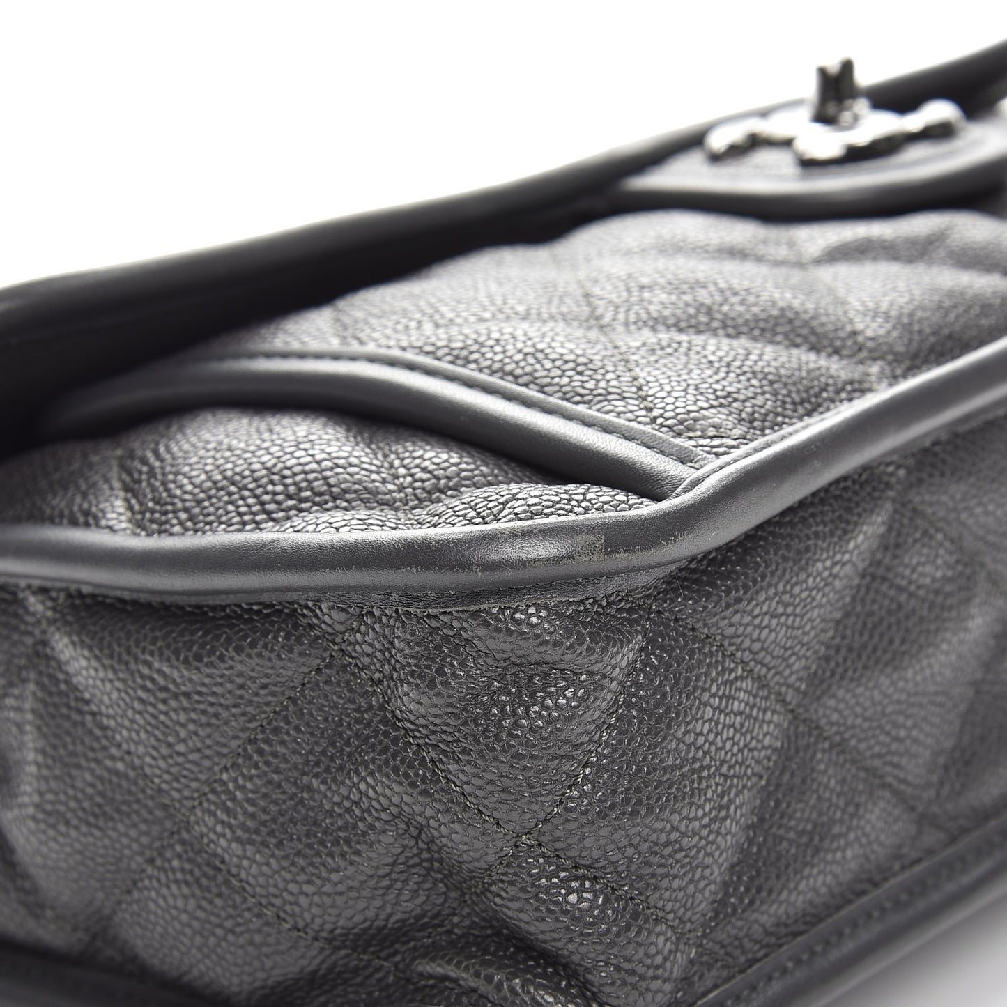 Caviar Quilted Large French Riviera Flap Dark Grey