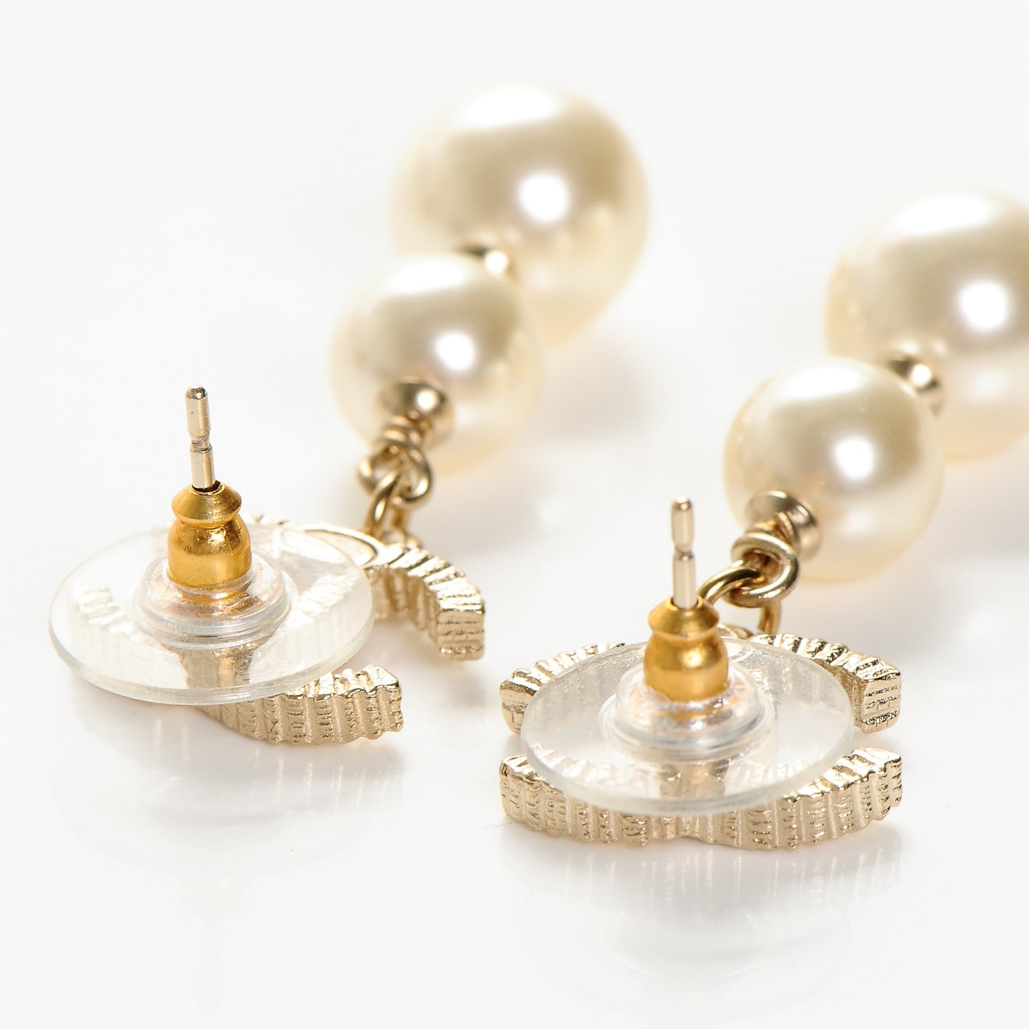 Chanel CC Pearl Drop Earrings Gold 4 of 4