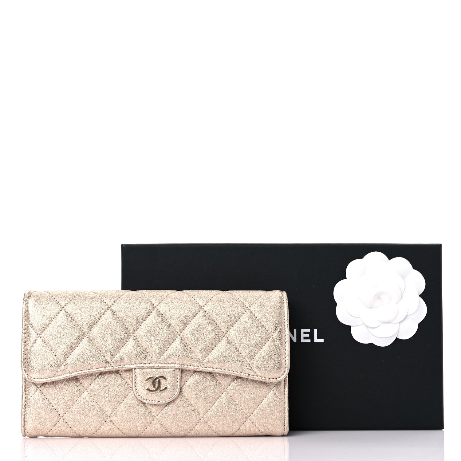 Chanel Metallic Lambskin Quilted Large Gusset Flap Wallet Gold 11 of 11
