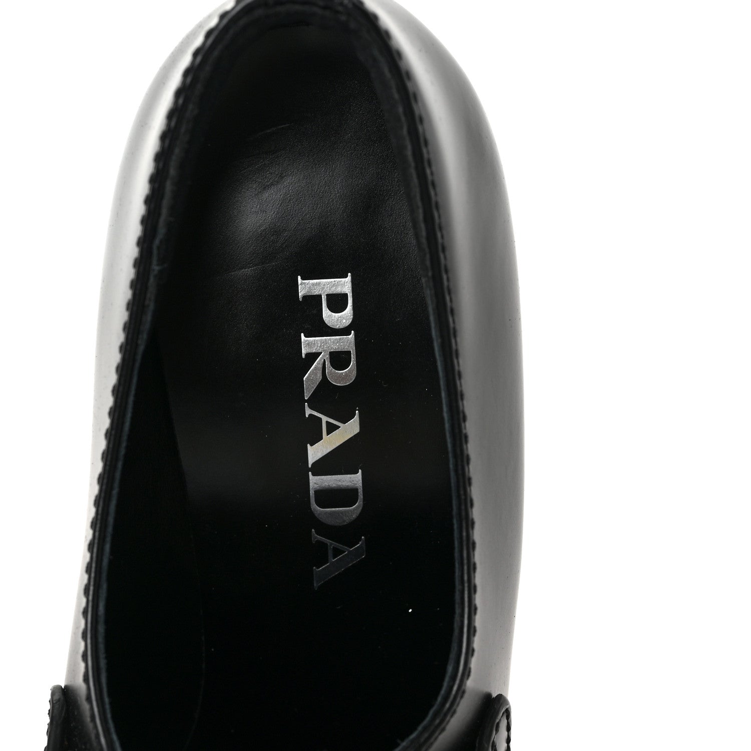 Prada Spazzolato Metal Triangle Logo 85mm Loafers 37.5 Black 7 of 8